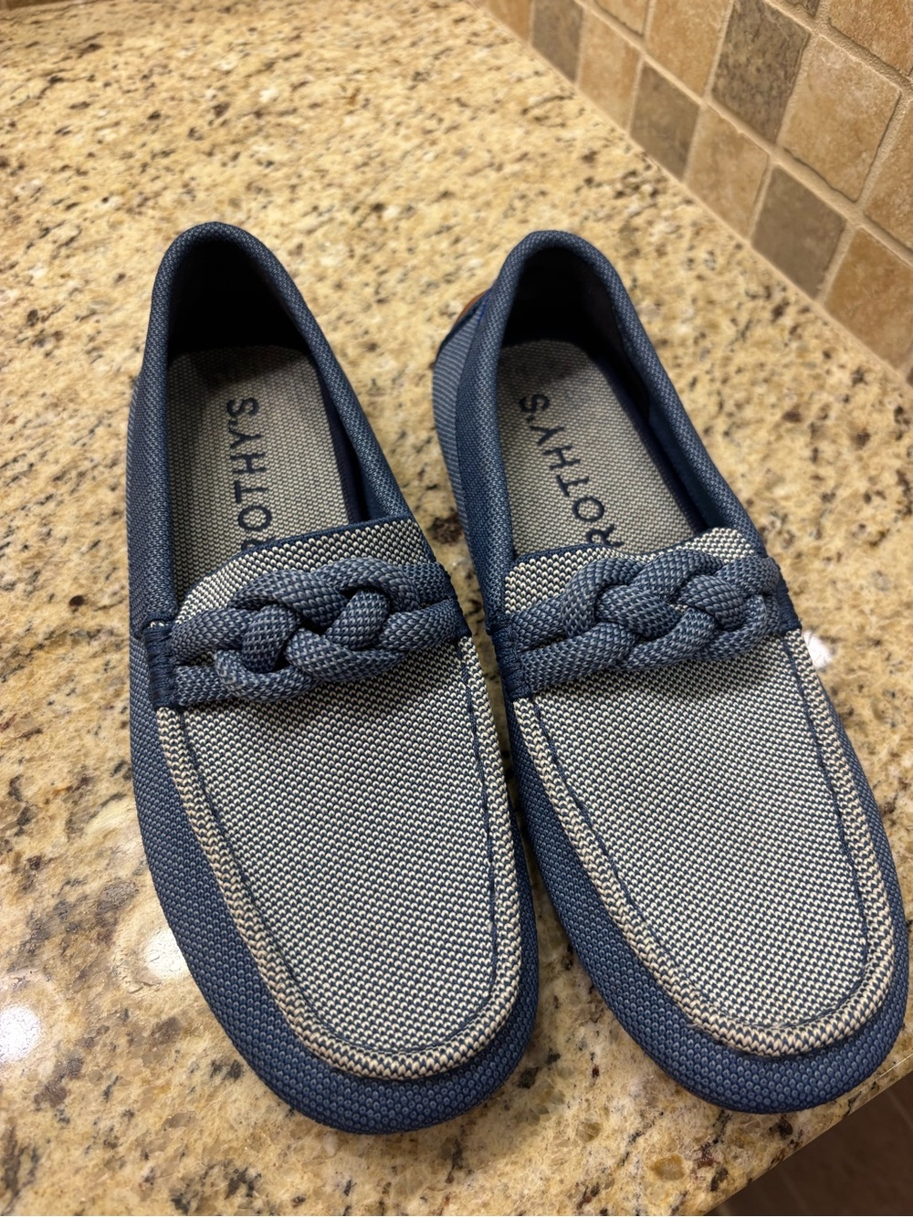Rothy's Blue Braided-Trim Slip-On Loafers